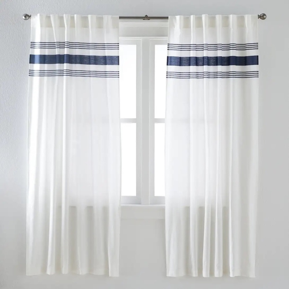 COPY - New Belham Living Top Stripe Curtain  Pair Navy And White 50” Width x 95…
